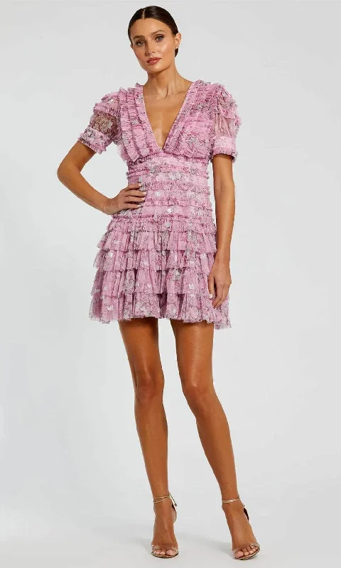 Savings Spectacular Ieena Duggal 8092 - Ruffled Frill Puff Sleeve Cocktail Dress