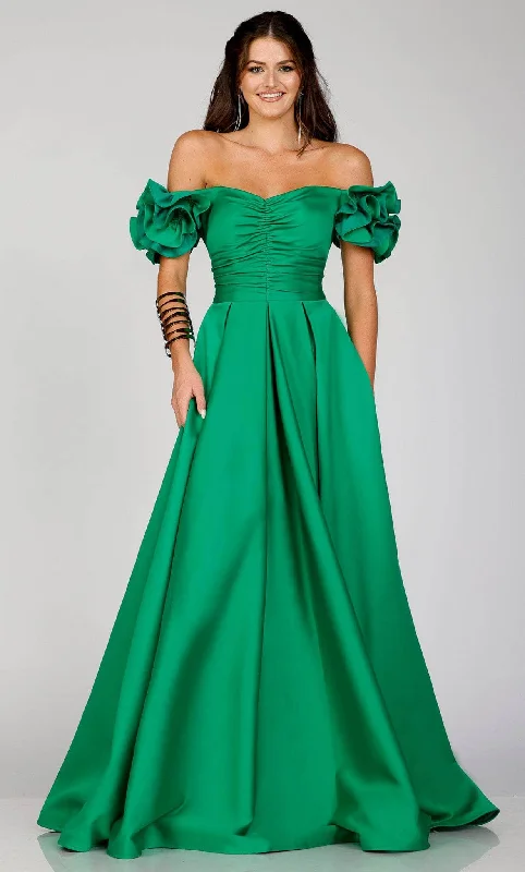 Super Sale Terani Couture 231E0514 - Rosette Sleeve A-Line Evening Gown