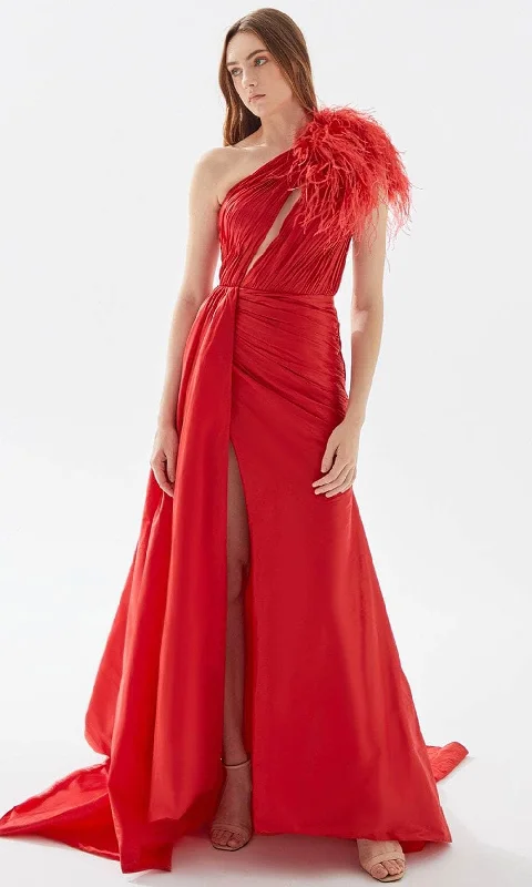 Deal Dash Tarik Ediz 52125 - Ruched Asymmetric Prom Gown