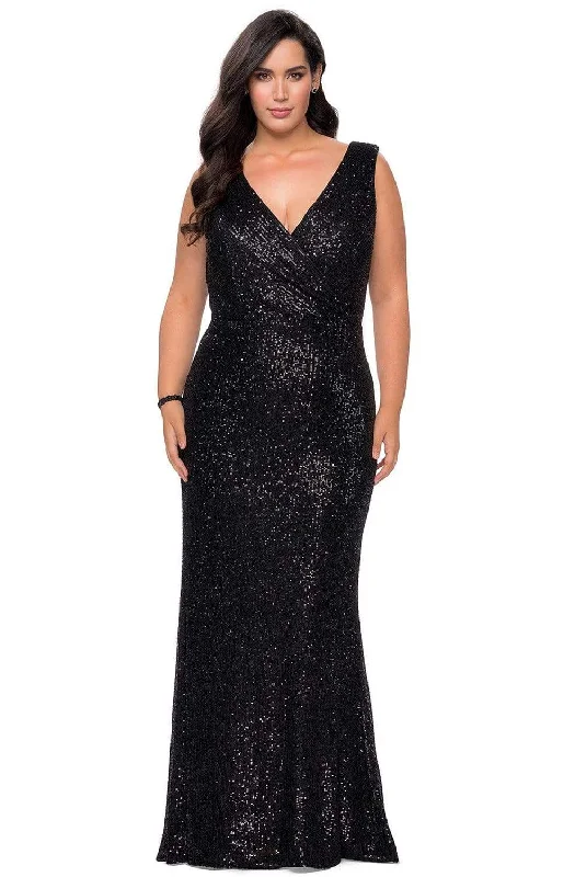 Great Deals La Femme - 28770 Sleeveless V-Neck Sequin Plus Size Prom Gown