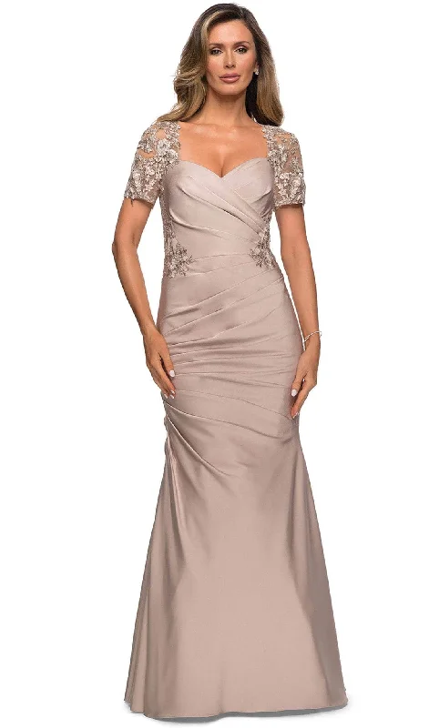Best Deals La Femme - 27989 Applique V Neck Trumpet Dress