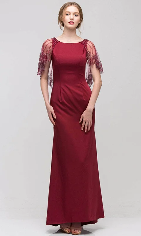 Limited Availability Eureka Fashion 7003 - Bateau Neck Sheer Cape Formal Gown