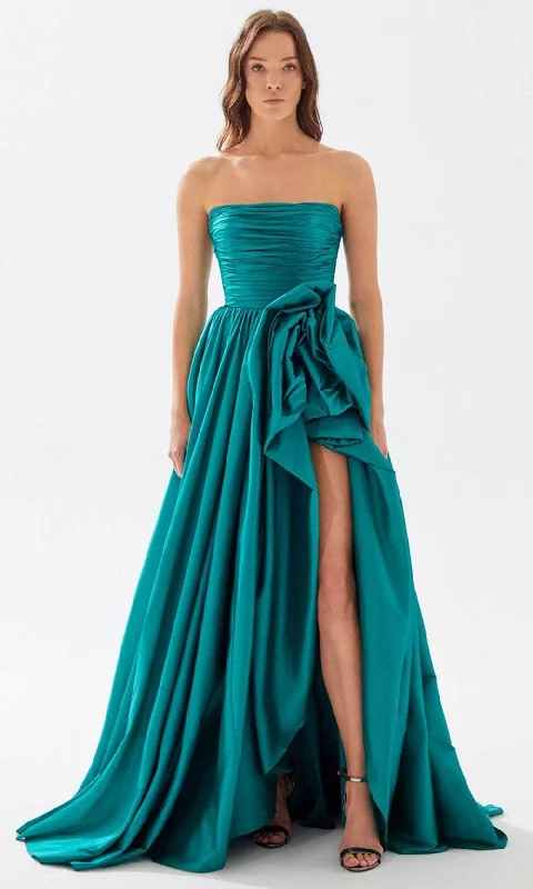 Take Advantage Tarik Ediz 52118 - Rosette Detailed A-Line Prom Dress