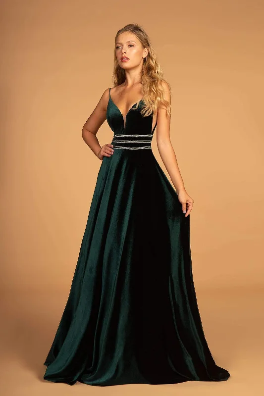 Hot Deal Elizabeth K - Illusion Plunging Velvet Long Gown GL2584