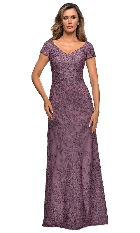 Amazing Deals La Femme - 27915 Short Sleeve Floral Embroidered Dress