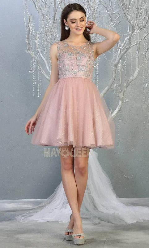 Limited Availability May Queen - MQ1803 Illusion Sweetheart Neckline Glitter Tulle Dress