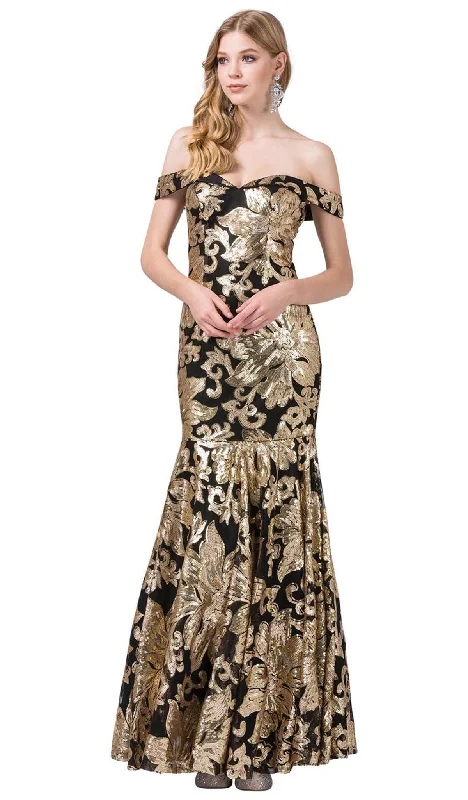 Final Clearance Dancing Queen - 2481 Sequined Off-Shoulder Trumpet Gown
