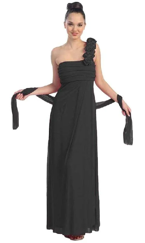 Early Bird Discount Eureka Fashion - Rosette Strap Chiffon Matte Jersey Column Dress 1701 Early Bird Discount Eureka Fashion - Rosette Strap Chiffon Matte Jersey Column Dress 1701