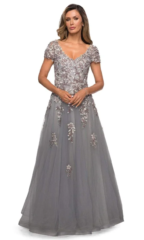 Inventory Reduction La Femme - 27968 V Neck Lace Appliques Evening Gown