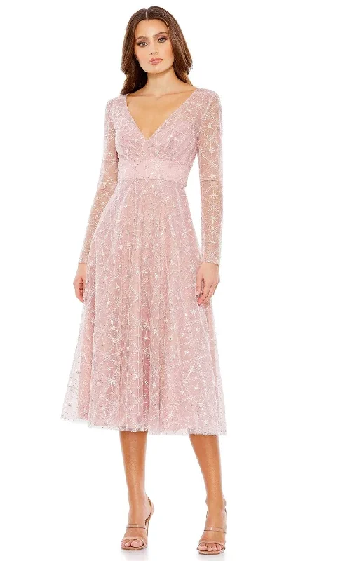 Online Specials Mac Duggal 68003 - Shimmer Long Sleeve Tea Length Dress