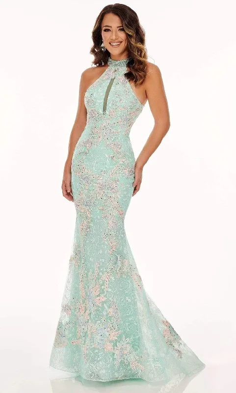 Extra Savings Rachel Allan - 70066 Lace Applique High Halter Trumpet Dress