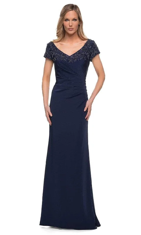 Stock Clearance La Femme - 28321 V-Neck Fitted Evening Dress