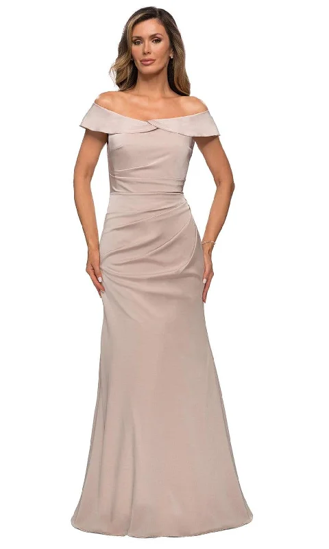 Referral Discount La Femme - 28110 Off Shoulder Ruche-Ornate Trumpet Dress