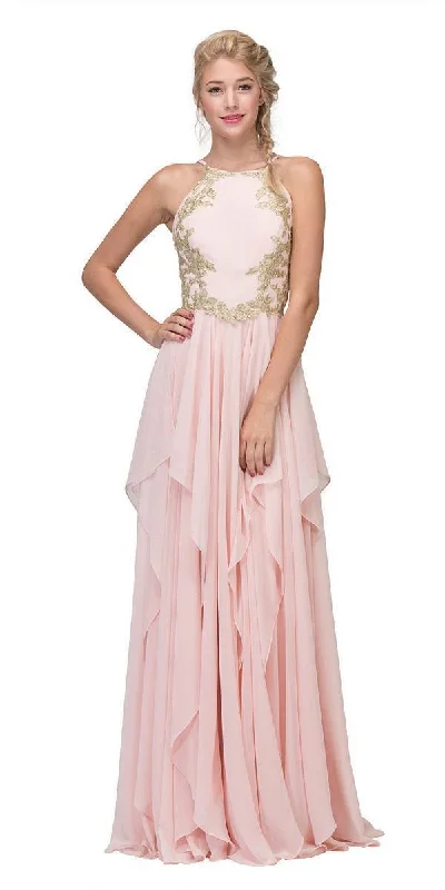 Today Only Eureka Fashion - 6036 Appliqued Halter Asymmetrical Cascade Gown