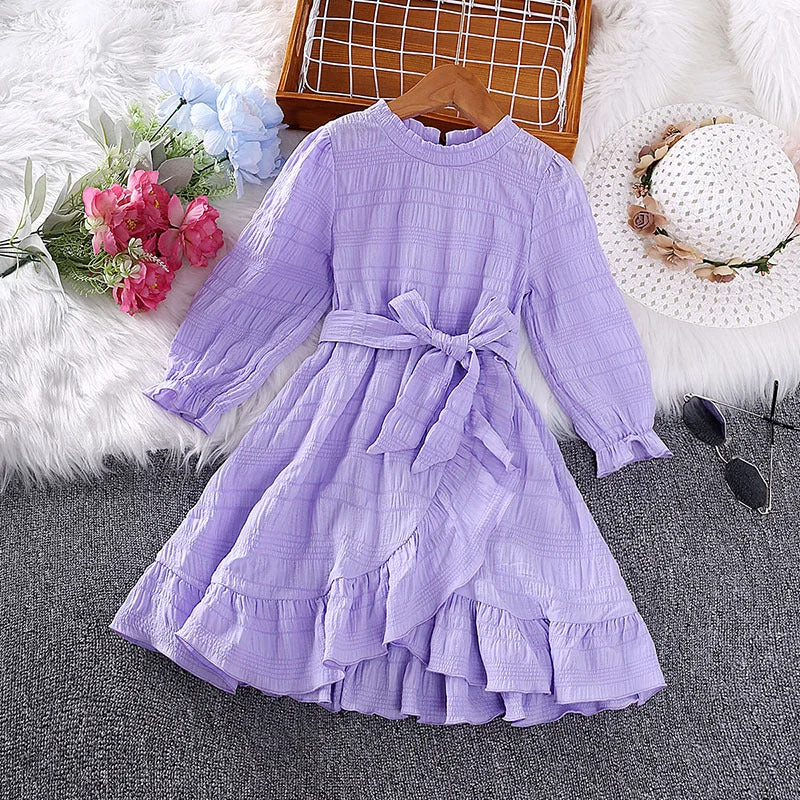 Deal Dash Kids Shirred Textured Wrap Long Sleeve Dress