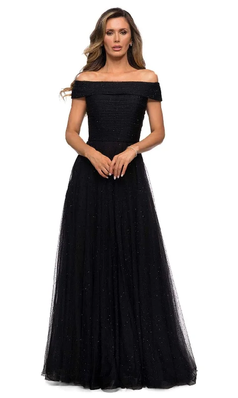 Overstock Sale La Femme - 28051 Crystal Beaded Tulle Off Shoulder A-Line Gown