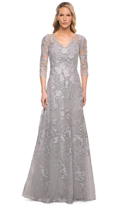 Big Discounts La Femme 29989 - Embroidered Sheer Lace Mother of the Groom V-Neck Gown