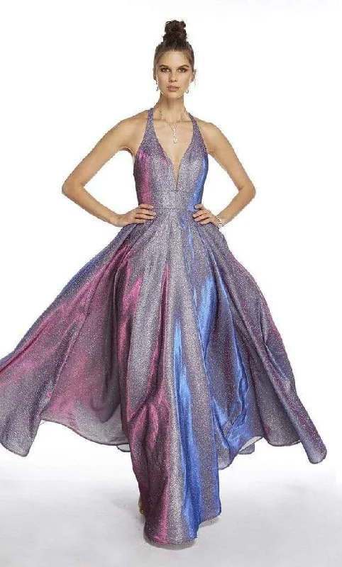 Hurry In Alyce Paris - 60568 Halter Neck Cutout Back Iridiscent Taffeta Evening Gown - 1 pc Blueberry In Size 2 Available Hurry In Alyce Paris - 60568 Halter Neck Cutout Back Iridiscent Taffeta Evening Gown - 1 pc Blueberry In Size 2 Available