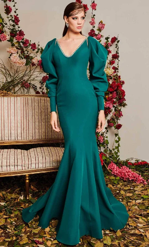The Best Prices MNM COUTURE N0495 - Crepe Formal Puffy Sleeve Gown
