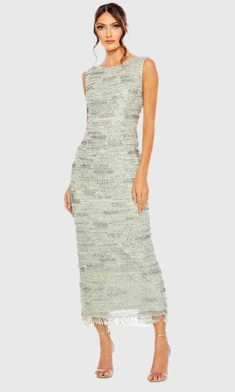 Bargain Bin Mac Duggal 93834 - Sleeveless Bead Embellished Tea-Length Dress