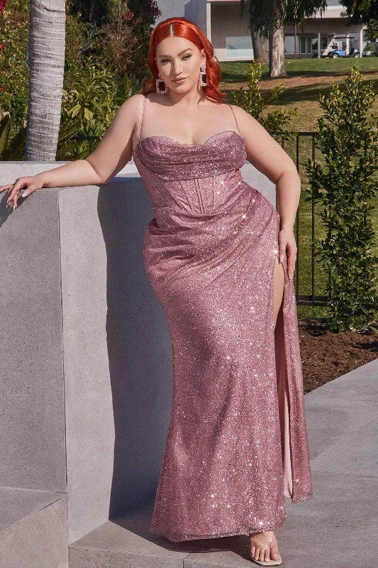 Online Only Ladivine CD254C - Cowl Corset Plus Plus Size Prom Dress