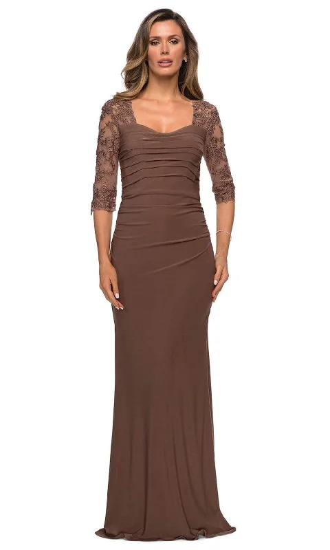 Online Exclusive La Femme - 28056 Lace V-Neck Jersey Mother of the Bride Dress