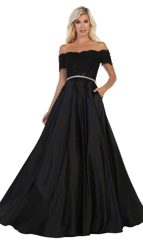 Closeout May Queen - MQ1639 Lace Off-Shoulder A-Line Dress