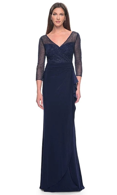 Midnight Sale La Femme 31777 - Illusion V-Neck Rhinestone Formal Dress