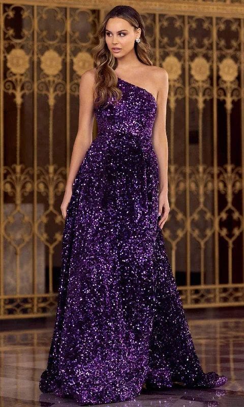 Deep Discounts Sherri Hill 55092 - One Sleeve A-line Plus Size Prom Gown