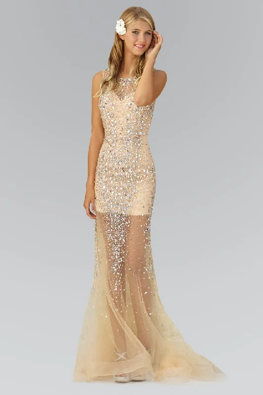 Today’s Deal Elizabeth K - GL2084 Sleeveless Jewel Embellished Sheer Gown