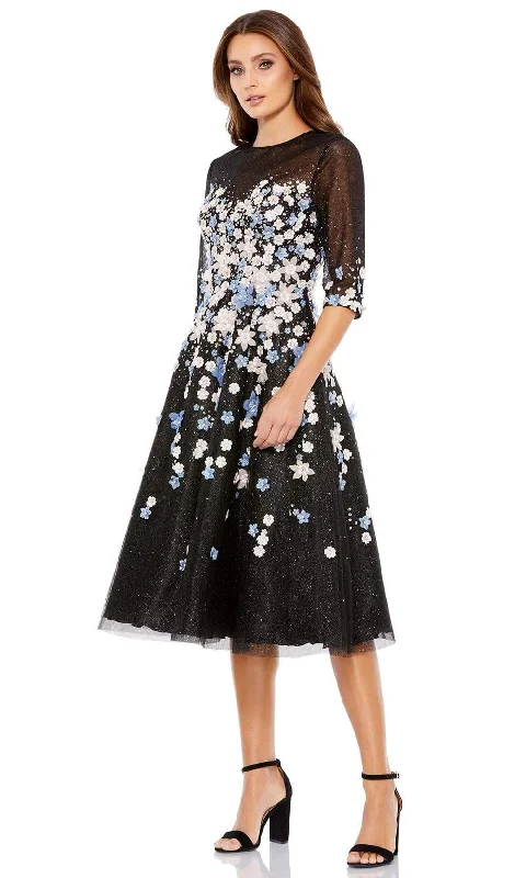 Price Slash Mac Duggal - 11161 Tea Length Floral Appliqued Dress