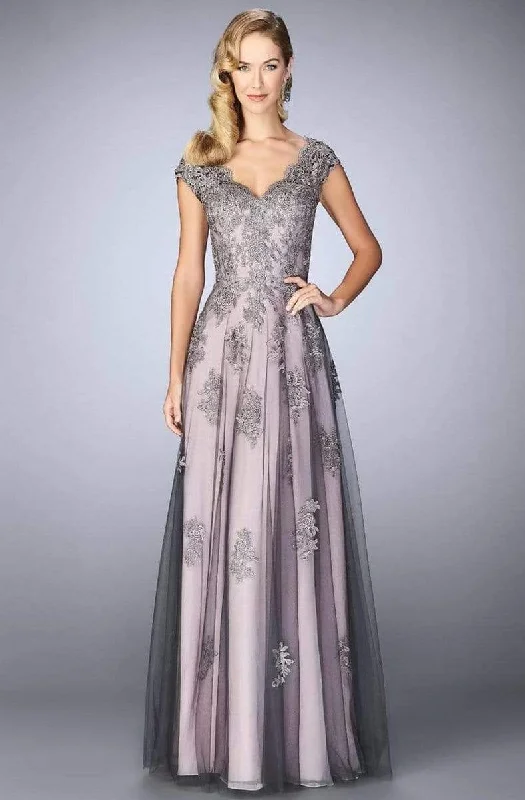 Special Savings La Femme - 23449 Two Tone Lace Evening Gown