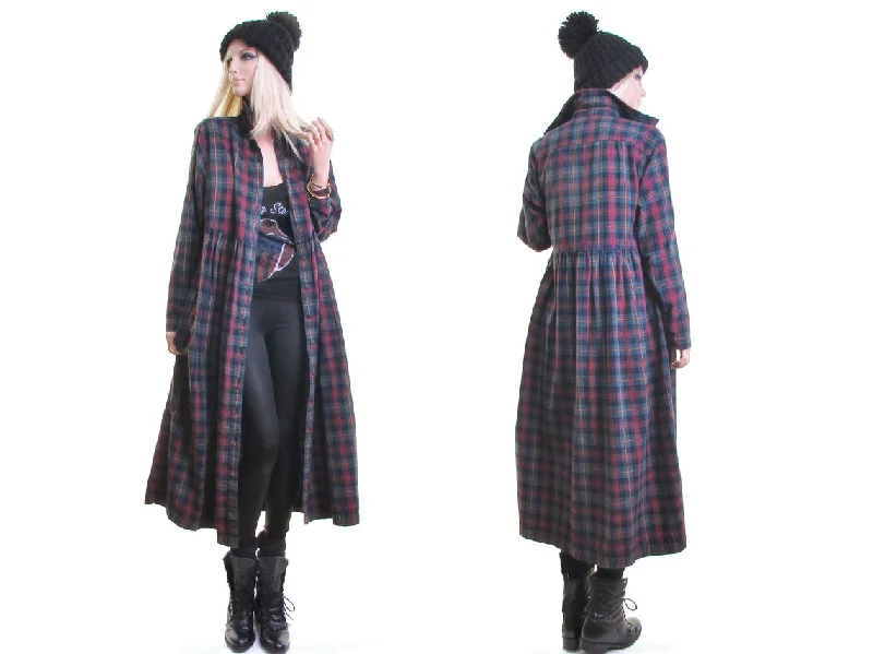 Hurry In Vintage 90s Punk Rocker Grunge Scotch Shadow Plaid Flannel Dress. Size S/P