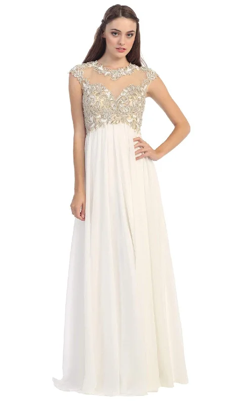 Best Seller Eureka Fashion - Cap Sleeve Illusion Beaded Lace A-Line Evening Gown