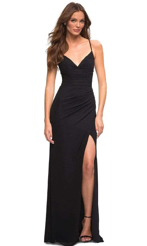Price Reduction La Femme - 30418 Spaghetti Strap Ruched Gown