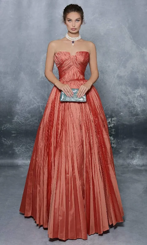 Exclusive Offers Tarik Ediz - 96047 Strapless Ruched Pleated Taffeta Junior Prom A-Line Gown