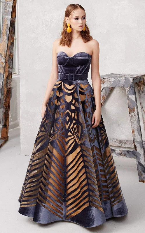 Value Deals MNM COUTURE - N0280 Bustier Illusion Cutout Velvet Gown