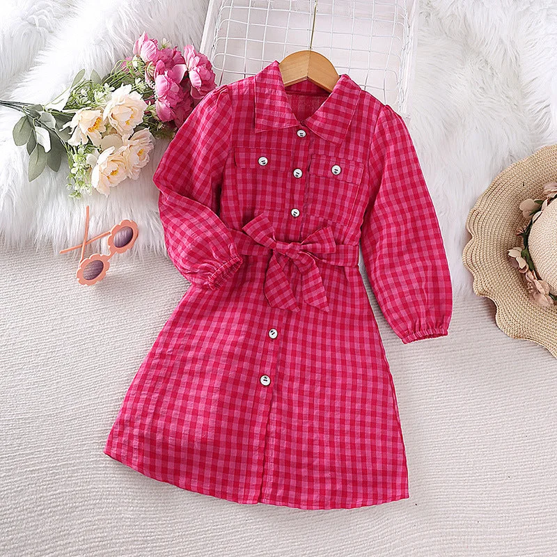 Major Savings Kids Plaid Gingham Long Sleeve Button Up Dress