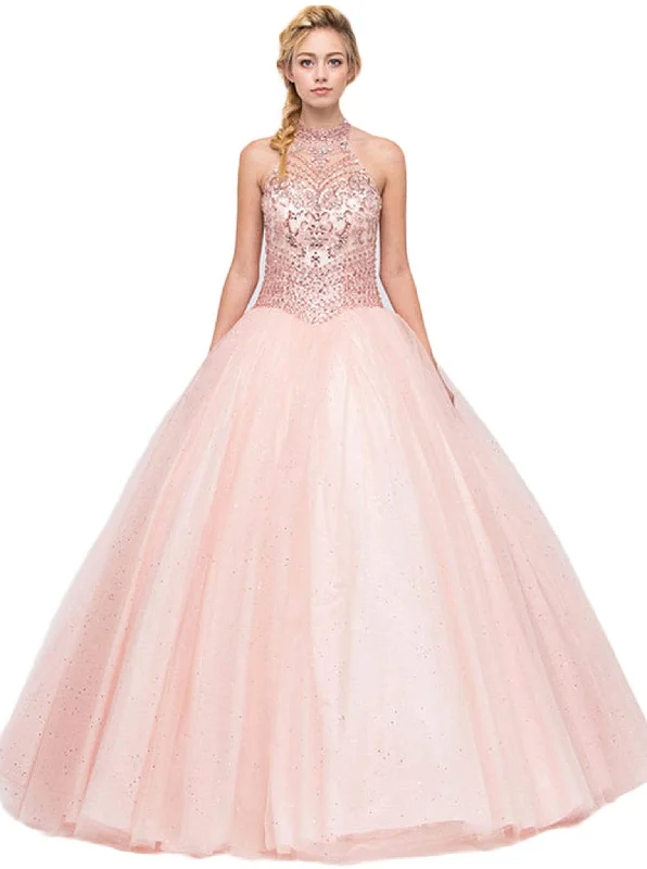 Stock Clearance Eureka Fashion - Beaded Illusion High Halter Evening Gown