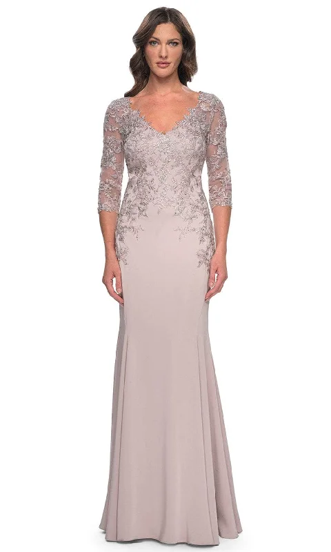Lowest Price La Femme 31194 - Lace Applique Quarter Sleeve Evening Gown