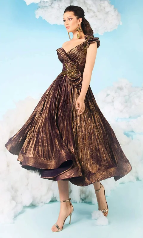 Crazy Deals MNM Couture - 2617 Shirr-Ornate Beaded Empire Dress