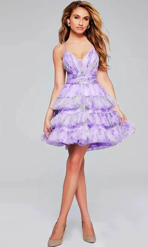 Year-End Sale Jovani 39880 - Floral Tiered Cocktail Dress