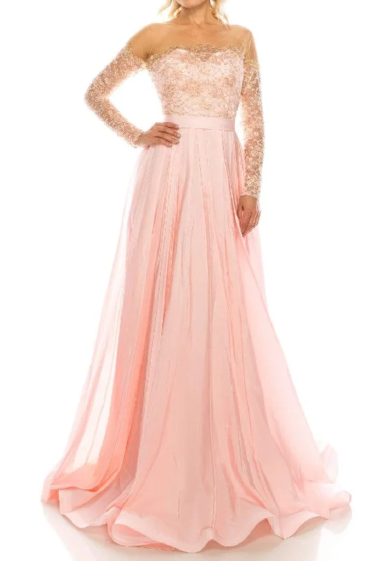 Friends and Family Sale Odrella - 4514 Illusion Off Shoulder Long Sleeve A-Line Gown