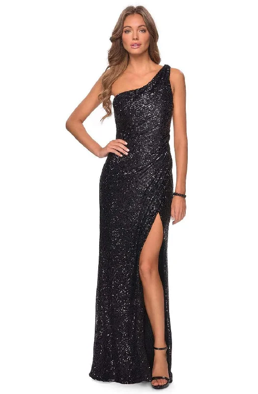 Bonus Savings La Femme - 28401 Asymmetrical Textured Sequined Dress with Slit