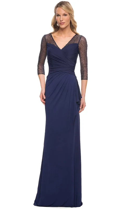 Big Discounts La Femme 30028 - Beaded Lace Sleeve Ruffled Long Dress