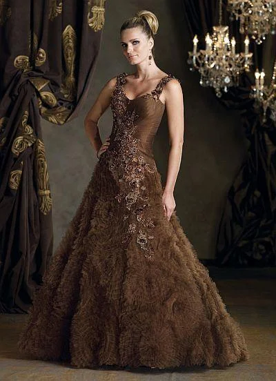 Low Prices Mon Cheri Ruched Long Dress In Cocoa 112D57