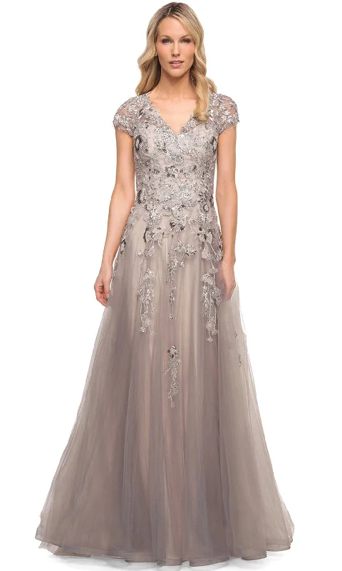 Stock Up and Save La Femme 30239 - Embroidered V-Neck Mother of the Groom Dress
