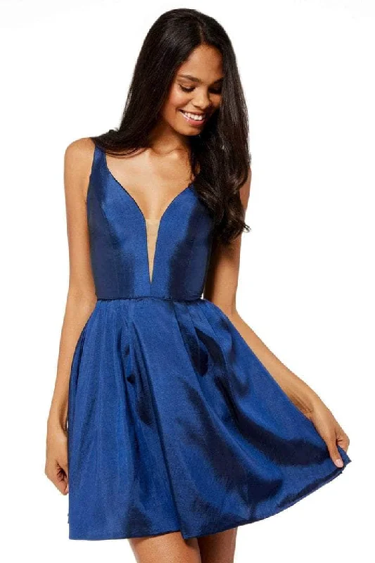 YEAR-End Clearance Sherri Hill - 52386 Deep Illusion V-Neck Pleated Short Dress