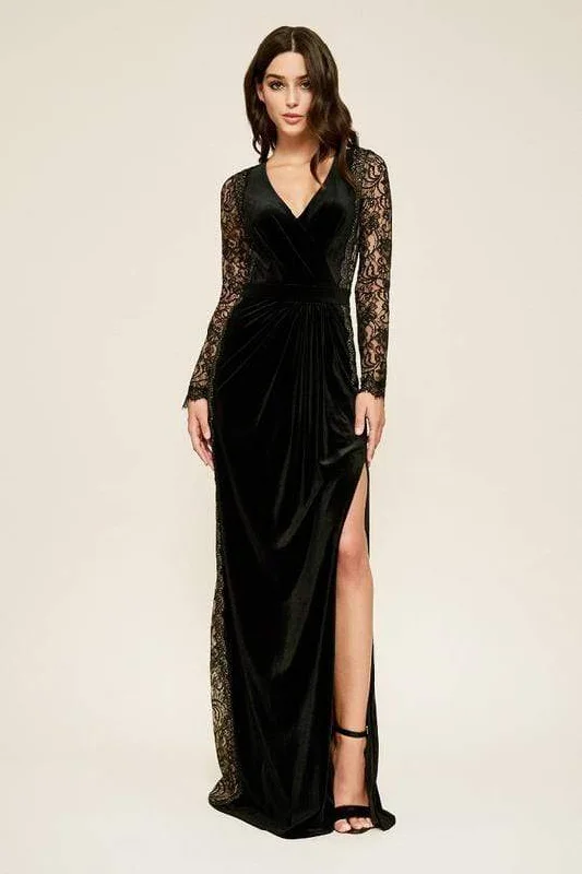 Huge Savings Tadashi Shoji - Molin Lace Long Sleeve Velvet A-line Evening Dress - 1 pc Black/Nude In Size 00 Available Huge Savings Tadashi Shoji - Molin Lace Long Sleeve Velvet A-line Evening Dress - 1 pc Black/Nude In Size 00 Available