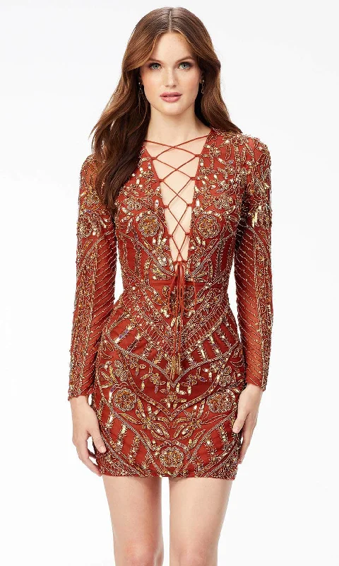 Sale Event Ashley Lauren 4511 - Long Sleeve Lac-Up Bustier Sequin Cocktail Dress
